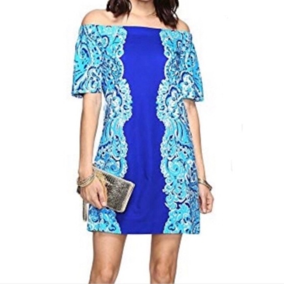 Lilly Pulitzer Vibrant Blue Off-Shoulder Mini Dress - Picture 1 of 7